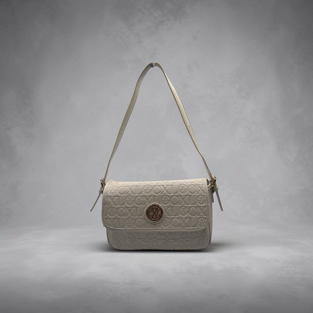 Christian Lacroix Cream Clara Shoulder Embossed Logo Bag Purse